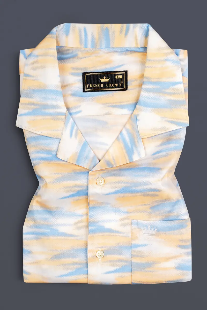Marzipan Orange With Glacier Blue And White Abstract Printed Super Soft Premium Cotton Shirt 5