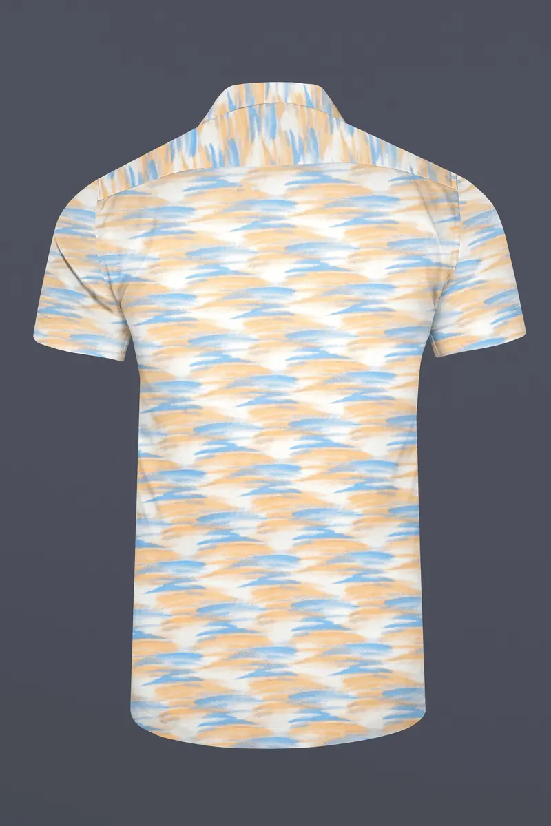 Marzipan Orange With Glacier Blue And White Abstract Printed Super Soft Premium Cotton Shirt 6