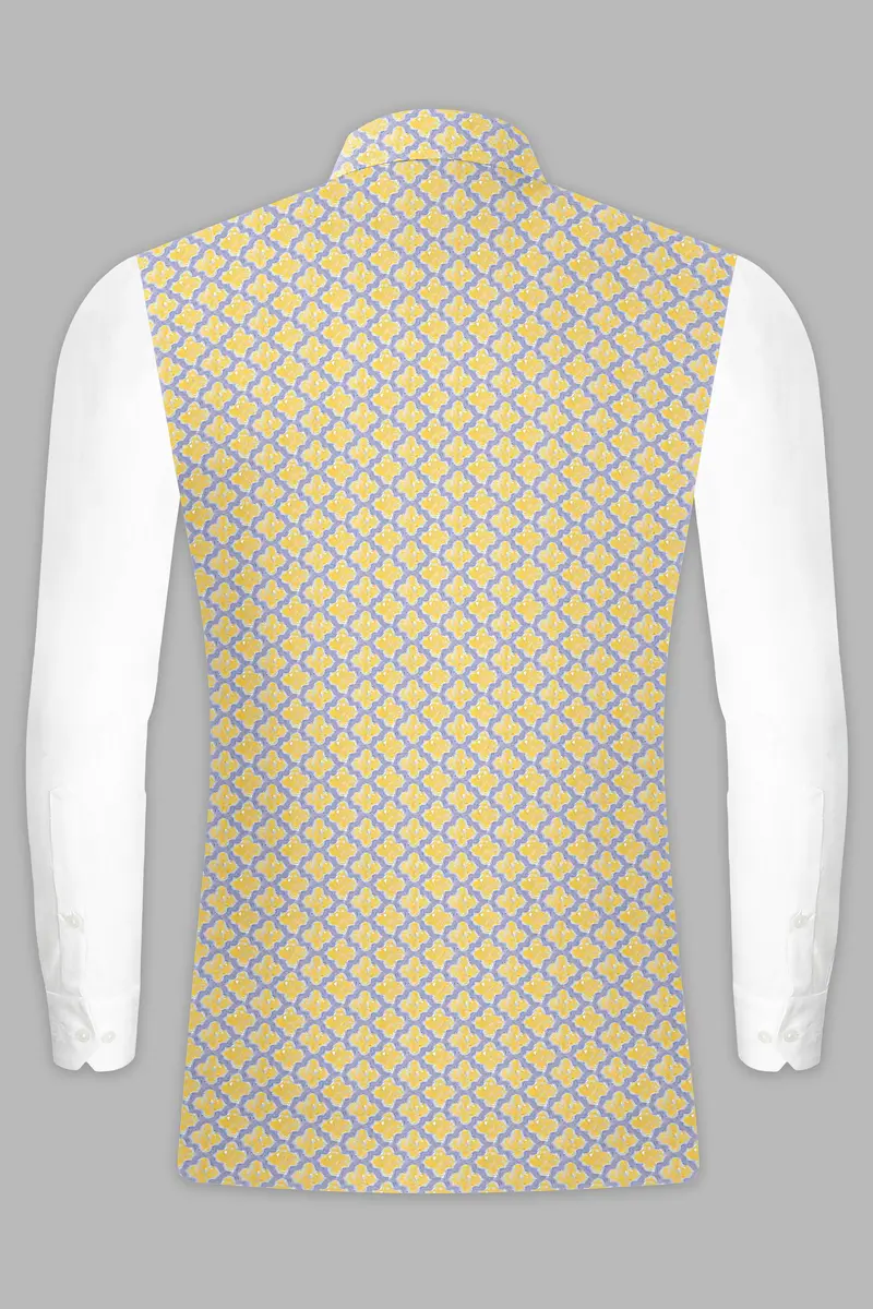Marzipan Yellow And Casper Gray Thread Embroidered Nehru Jacket 9