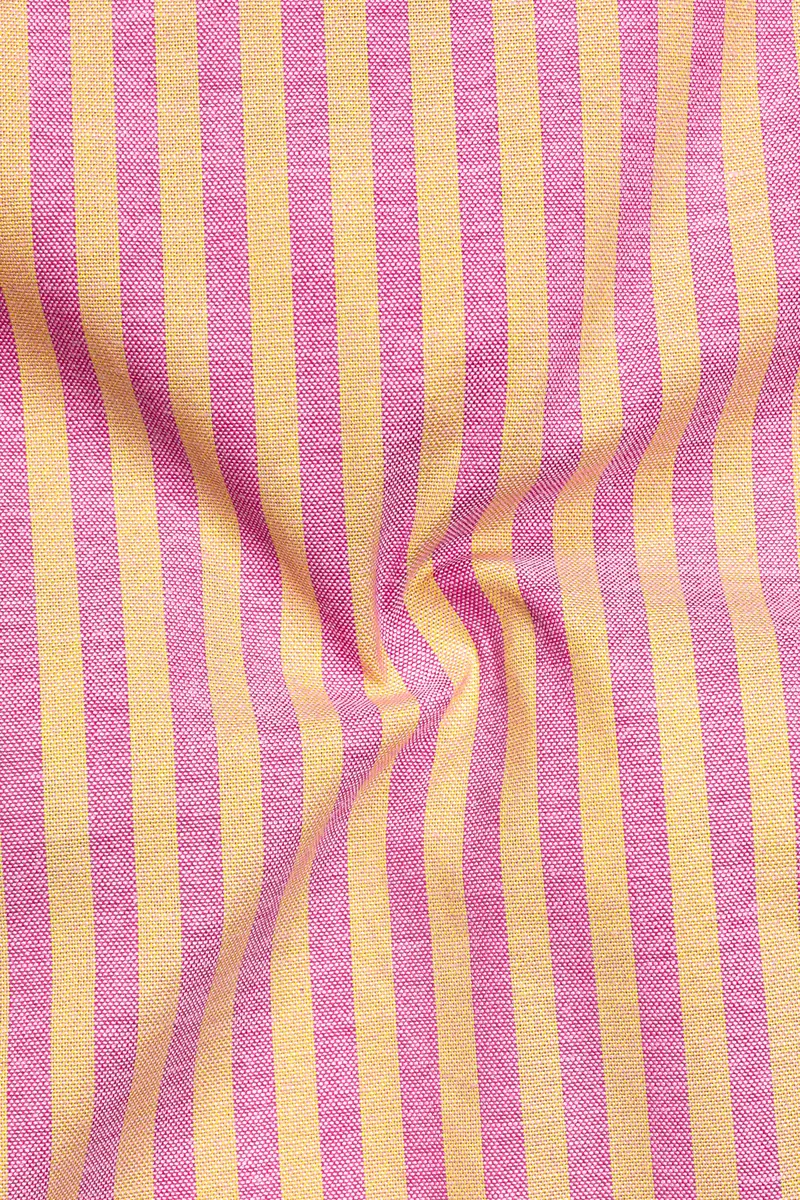Marzipan Yellow And Pastel Pink Striped Royal Oxford Kurta Shirt 3