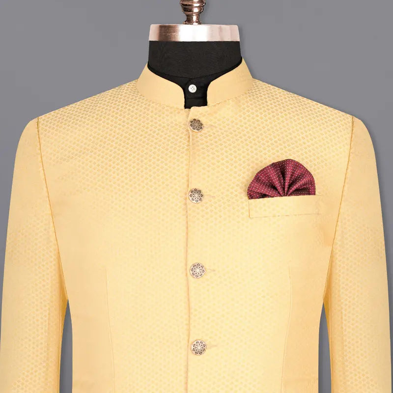 Marzipan Yellow Textured Bandhgala Designer Blazer 1
