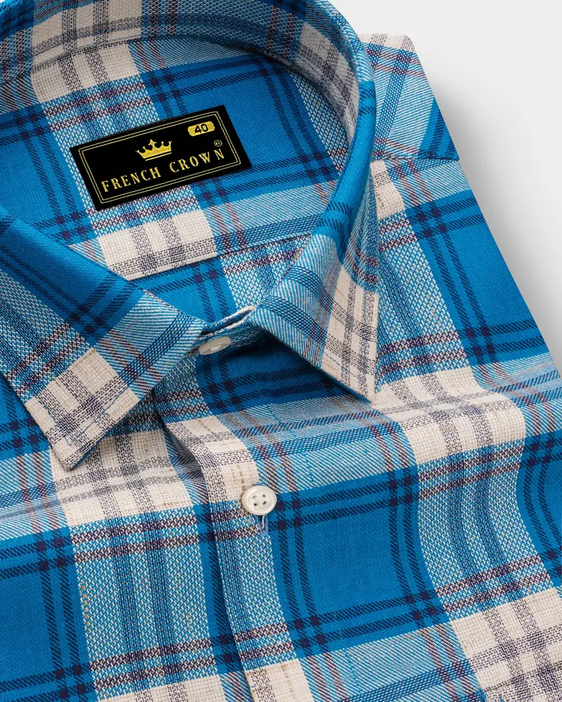Matisse Blue With Bright White Plaid Dobby Textured Premium Giza Cotton Shirt 1