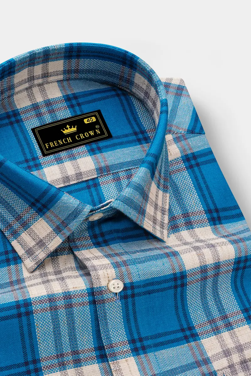 Matisse Blue With Bright White Plaid Dobby Textured Premium Giza Cotton Shirt 2