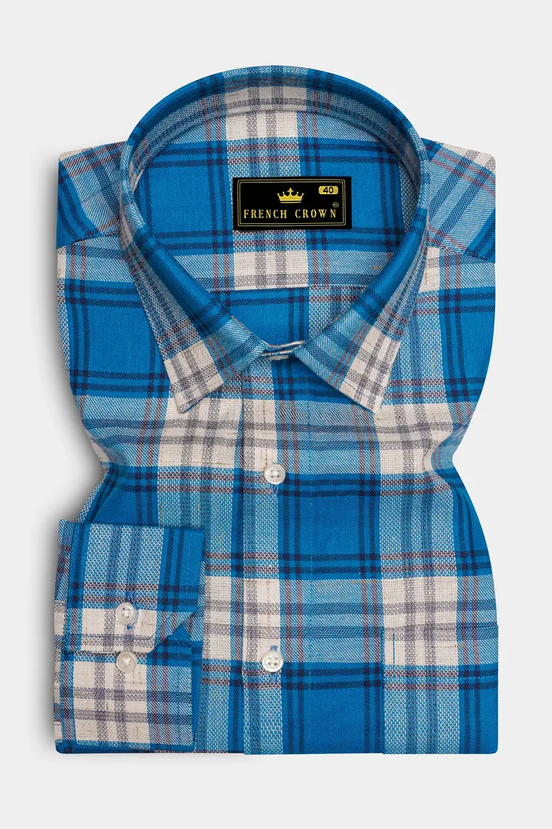 Matisse Blue With Bright White Plaid Dobby Textured Premium Giza Cotton Shirt 4
