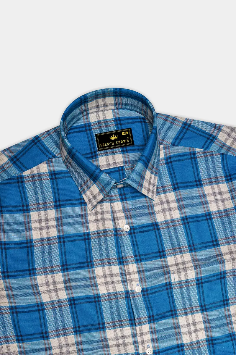 Matisse Blue With Bright White Plaid Dobby Textured Premium Giza Cotton Shirt 5