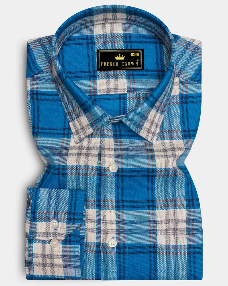 Matisse Blue With Bright White Plaid Dobby Textured Premium Giza Cotton Shirt 6
