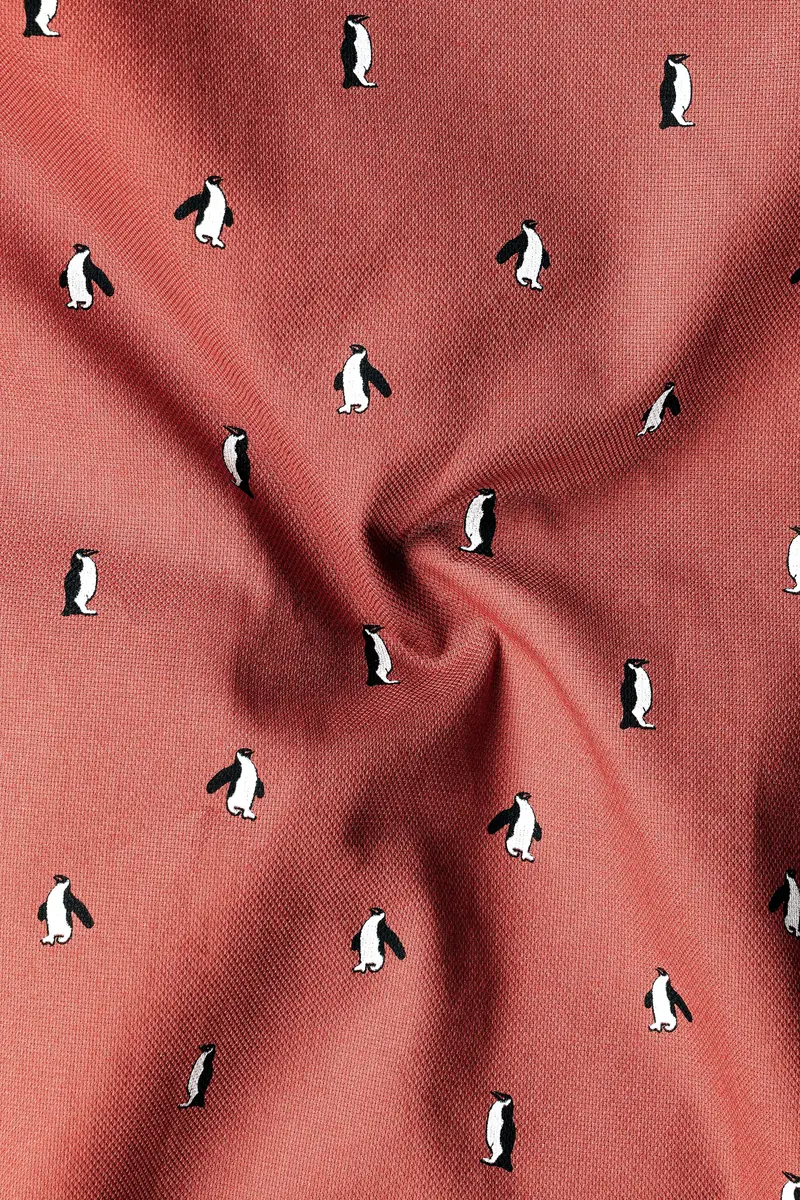 Matrix Orange Penguins Printed Dobby Textured Premium Giza Cotton Shirt 2