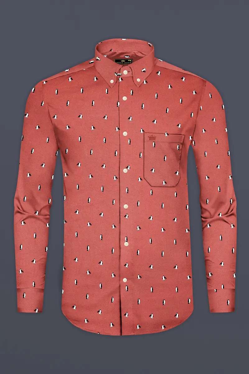 Matrix Orange Penguins Printed Dobby Textured Premium Giza Cotton Shirt 4