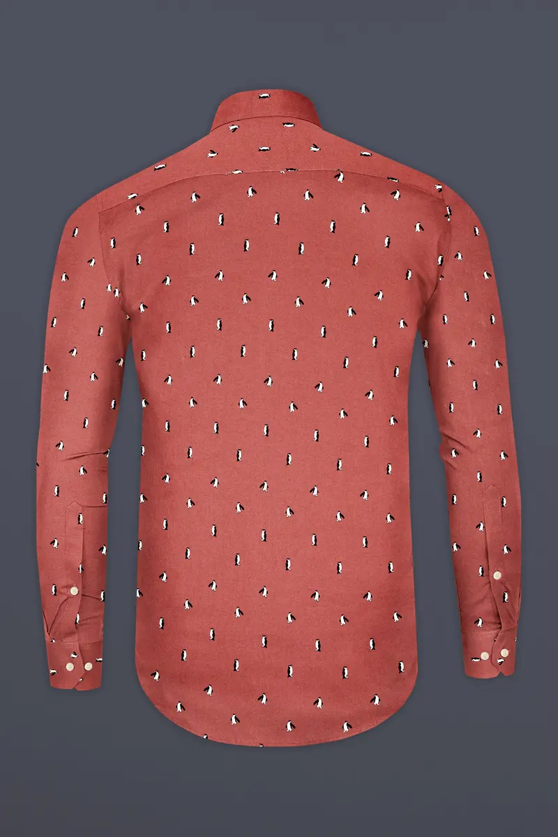 Matrix Orange Penguins Printed Dobby Textured Premium Giza Cotton Shirt 5