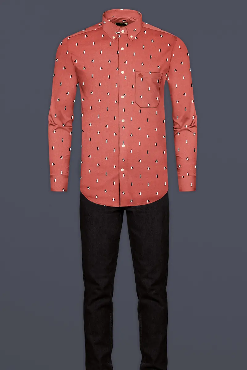 Matrix Orange Penguins Printed Dobby Textured Premium Giza Cotton Shirt 6