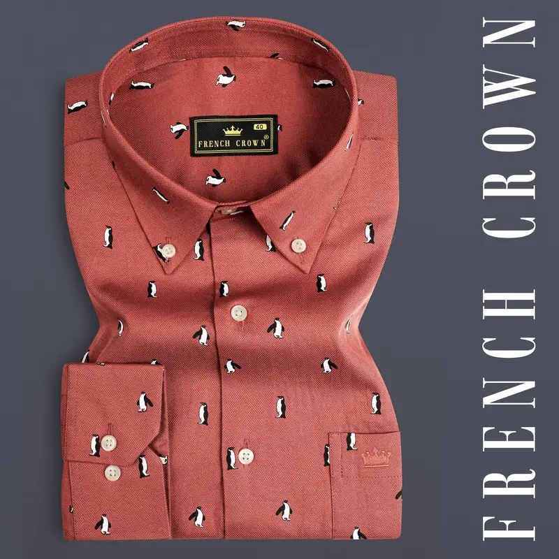 Matrix Orange Penguins Printed Dobby Textured Premium Giza Cotton Shirt 7