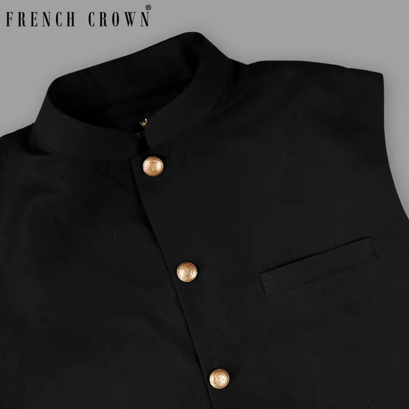 Matt Black Premium Cotton Nehru Jacket 1