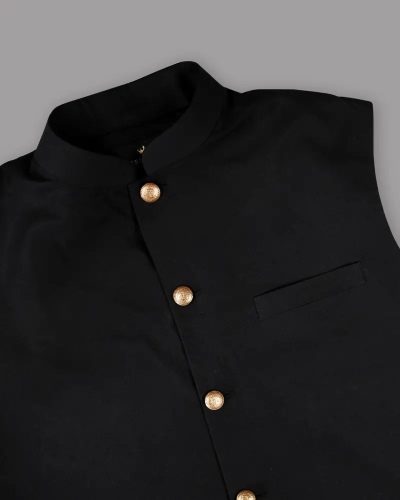 Matt Black Premium Cotton Nehru Jacket 2