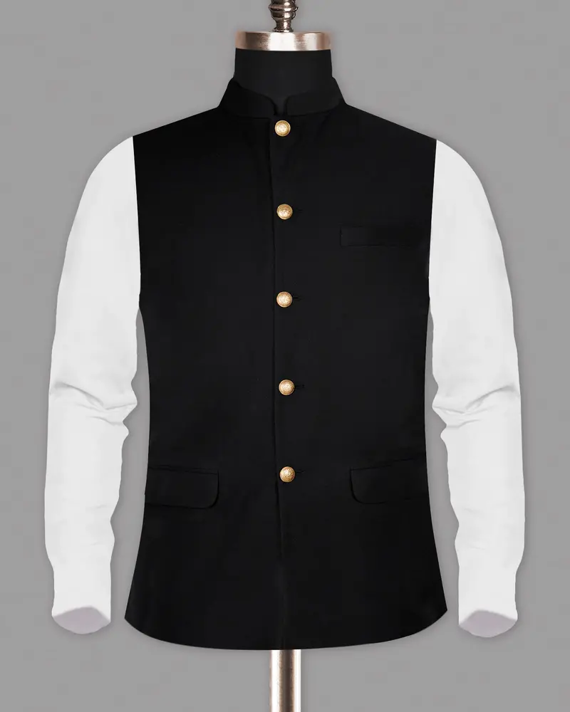 Matt Black Premium Cotton Nehru Jacket 4