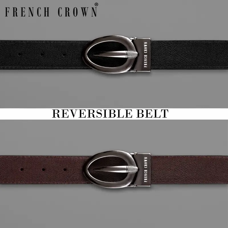 Matt Grey Oval  Buckled Reversible Jade Black And Brown Slight Textured Vegan Leather Handcrafted Belt 1