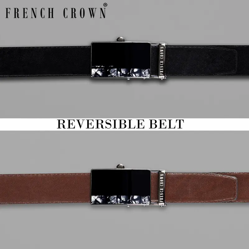 Matt Grey With Jade Black Marble Patterned No Hole Buckle Reversible Black And Brown Vegan Leather Handcrafted Belt 1