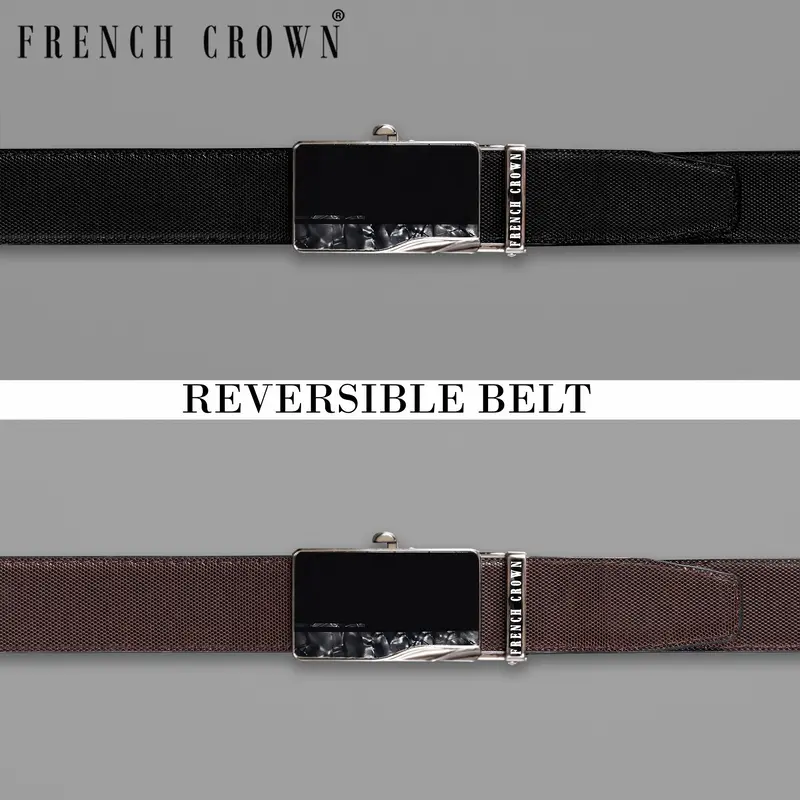 Matt Grey With Jade Black Marble Patterned No Hole Buckle Reversible Black And Brown Vegan Leather Handcrafted Belt 1