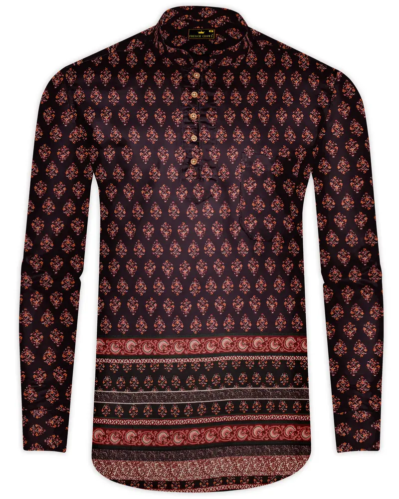 Matterhorn Brown Block Printed Premium Tencel Kurta Shirt 1