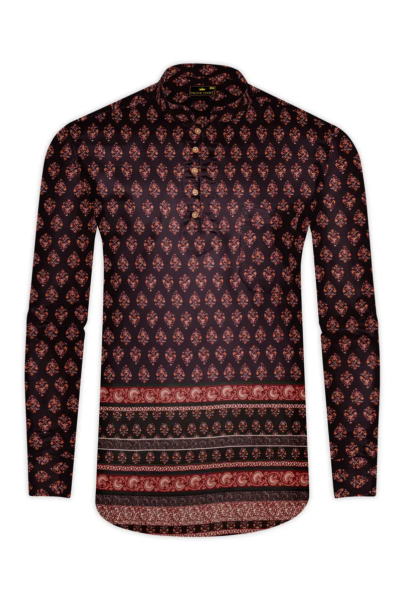 Matterhorn Brown Block Printed Premium Tencel Kurta Shirt 2