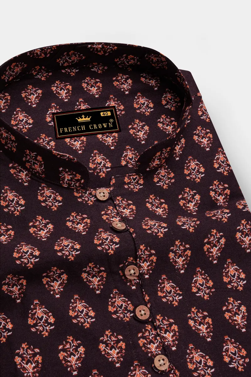 Matterhorn Brown Block Printed Premium Tencel Kurta Shirt 4