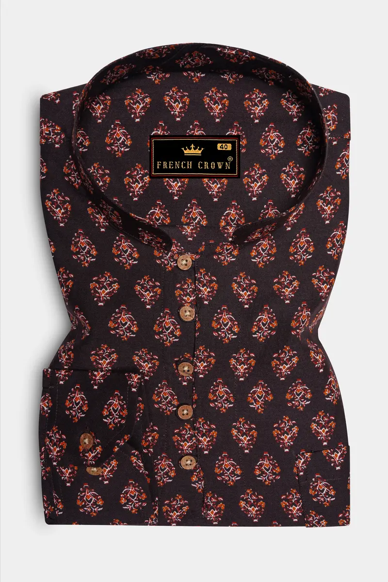 Matterhorn Brown Block Printed Premium Tencel Kurta Shirt 5