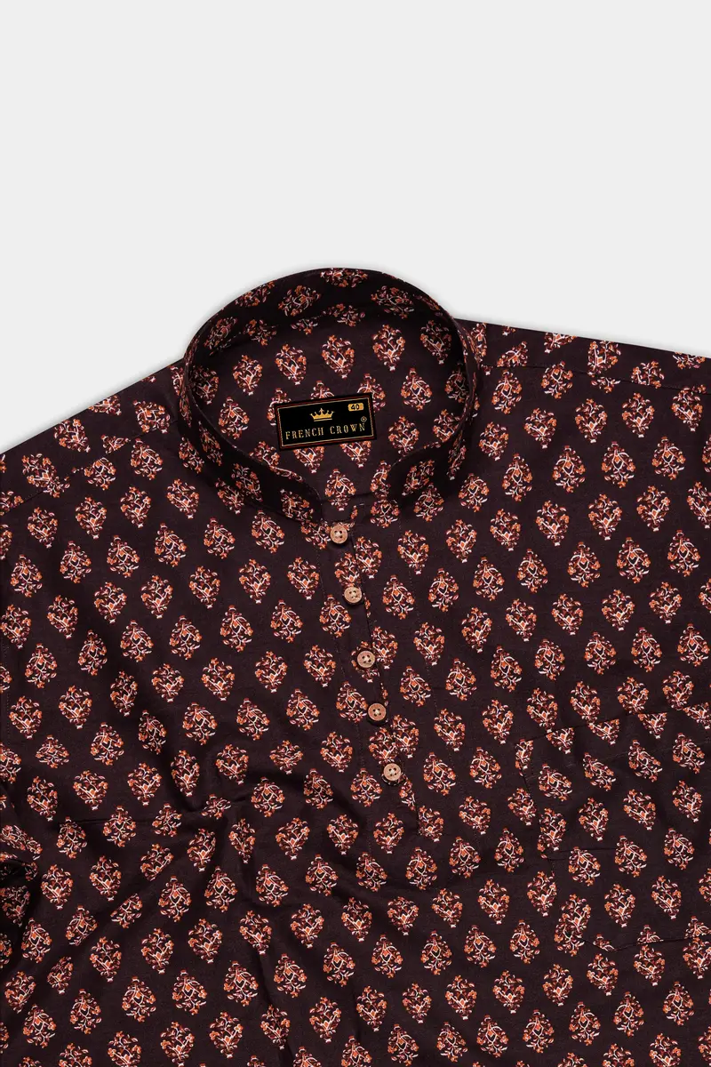 Matterhorn Brown Block Printed Premium Tencel Kurta Shirt 6