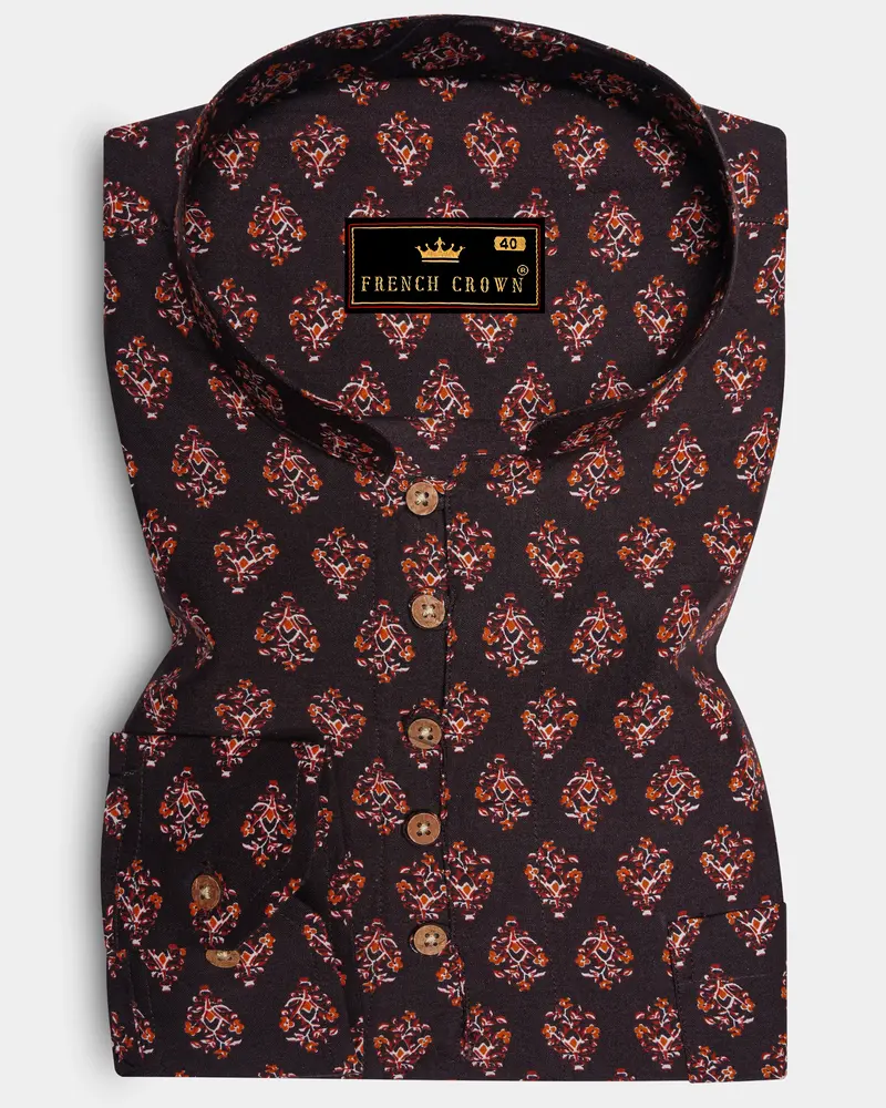 Matterhorn Brown Block Printed Premium Tencel Kurta Shirt 8