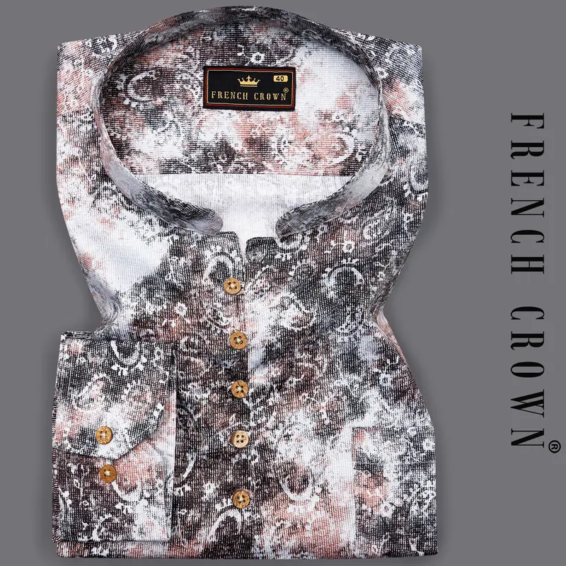 Matterhorn Brown With Cashmere Pink And White Paisley Printed Super Soft Premium Cotton Kurta Shirt 1