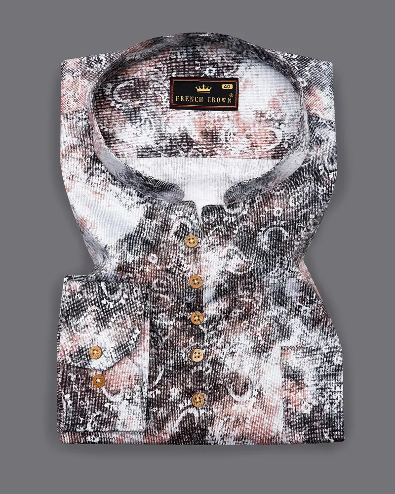 Matterhorn Brown With Cashmere Pink And White Paisley Printed Super Soft Premium Cotton Kurta Shirt 2