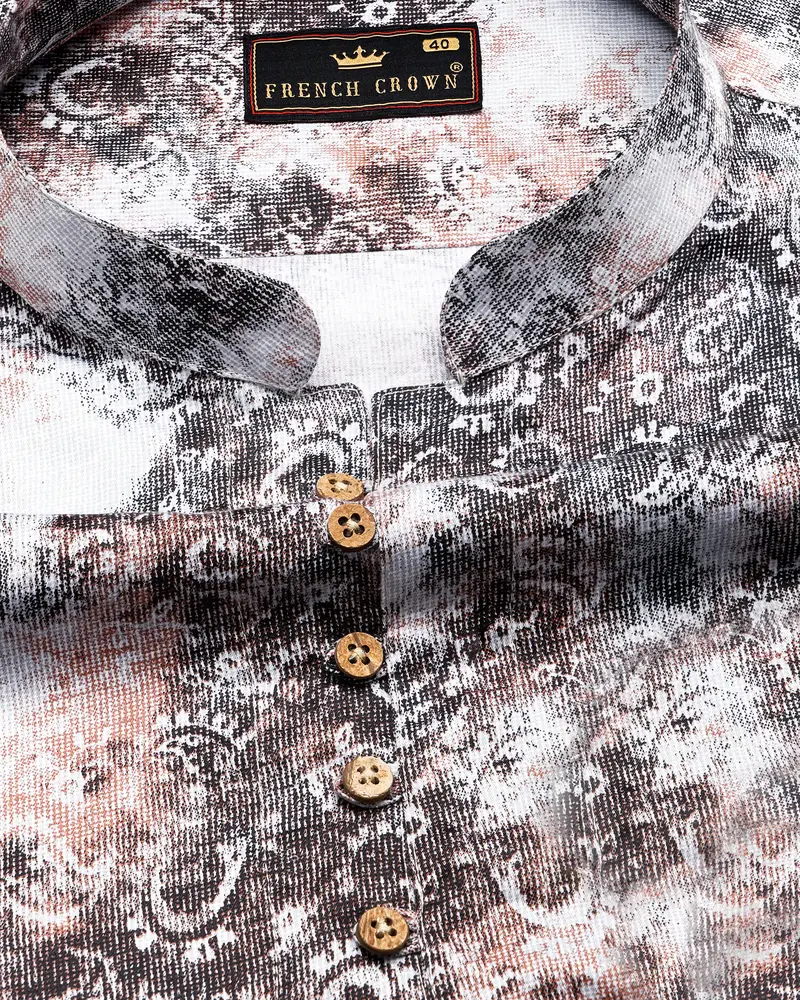 Matterhorn Brown With Cashmere Pink And White Paisley Printed Super Soft Premium Cotton Kurta Shirt 4