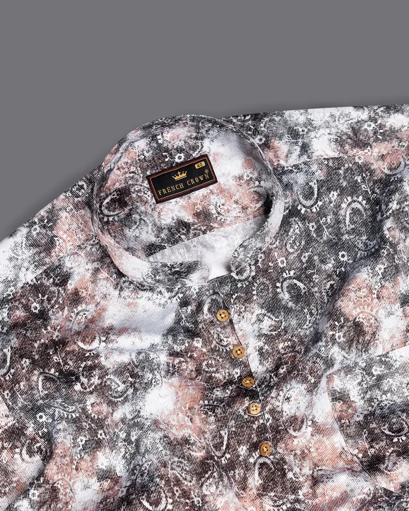 Matterhorn Brown With Cashmere Pink And White Paisley Printed Super Soft Premium Cotton Kurta Shirt 5