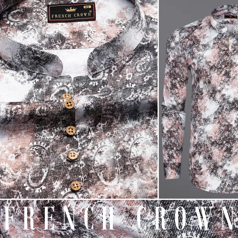 Matterhorn Brown With Cashmere Pink And White Paisley Printed Super Soft Premium Cotton Kurta Shirt 9