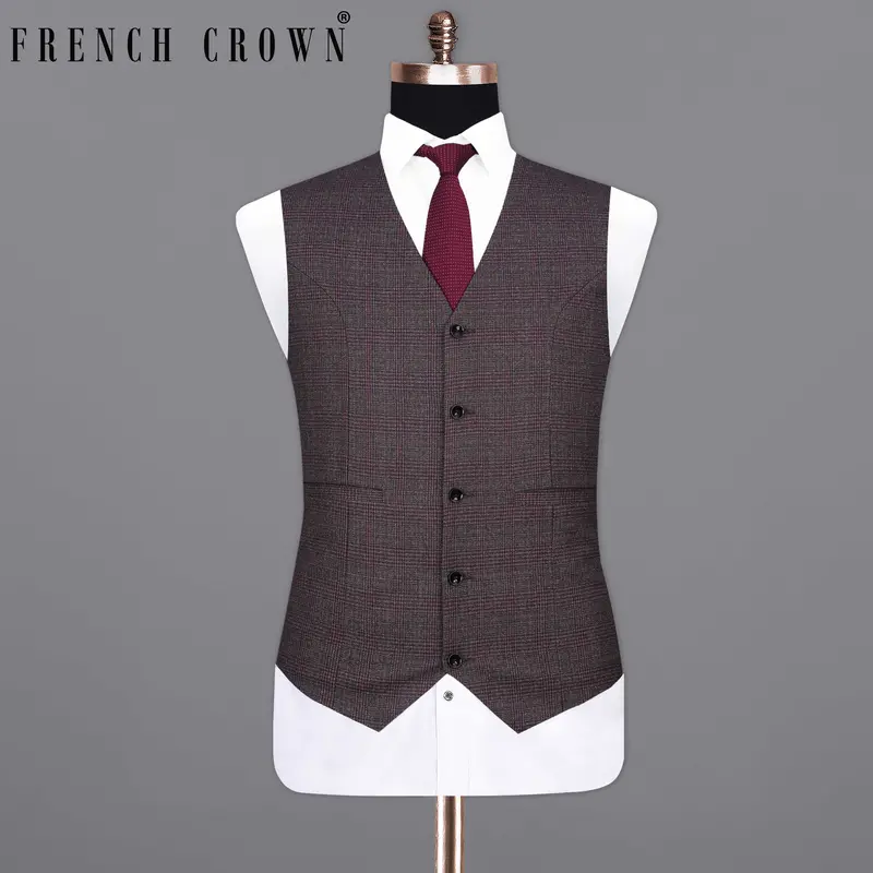 Matterhorn Brown With Maroon Subtle Plaid Waistcoat 1