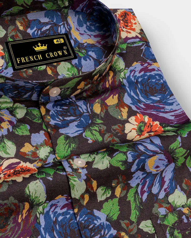 Matterhorn Brown With Multicolour Floral Printed Super Soft Premium Cotton Shirt 1