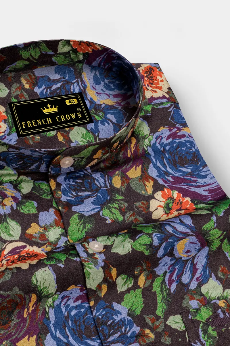 Matterhorn Brown With Multicolour Floral Printed Super Soft Premium Cotton Shirt 2