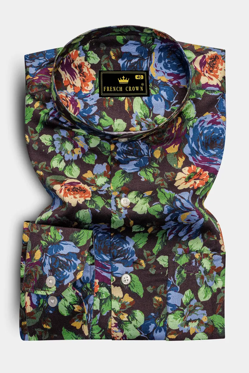 Matterhorn Brown With Multicolour Floral Printed Super Soft Premium Cotton Shirt 4