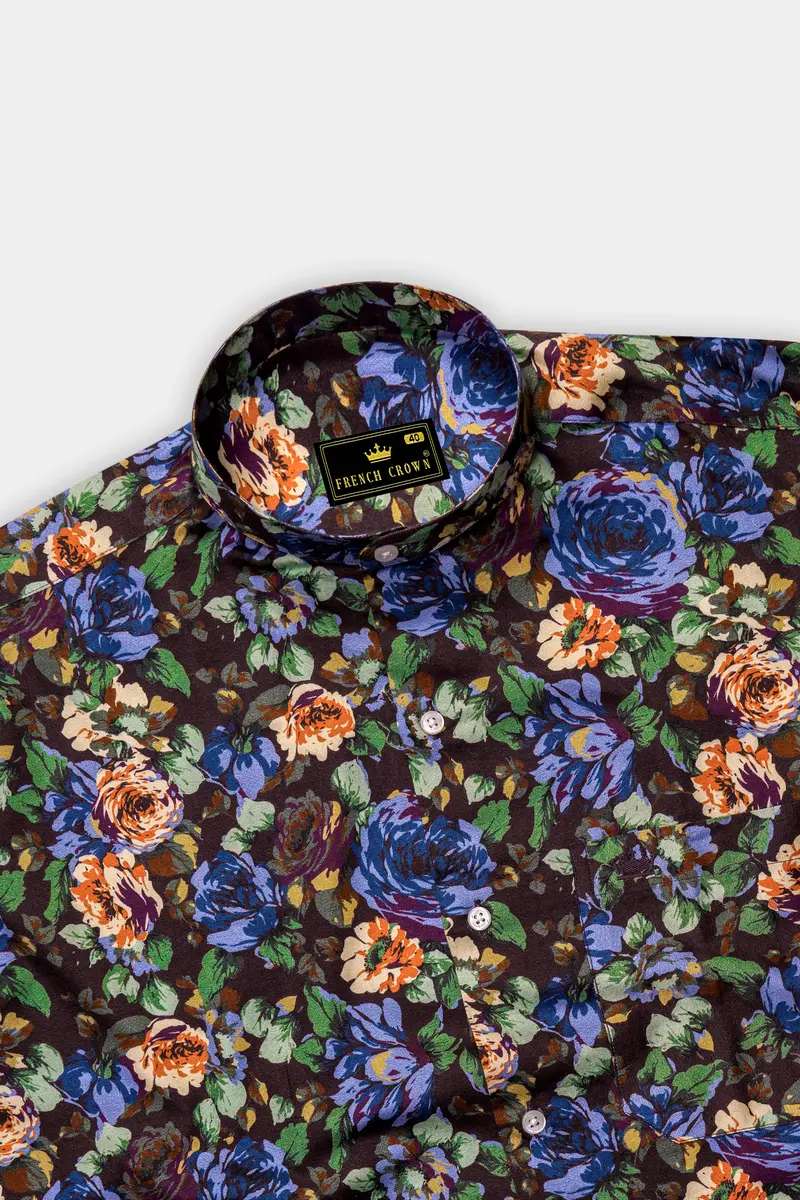 Matterhorn Brown With Multicolour Floral Printed Super Soft Premium Cotton Shirt 5