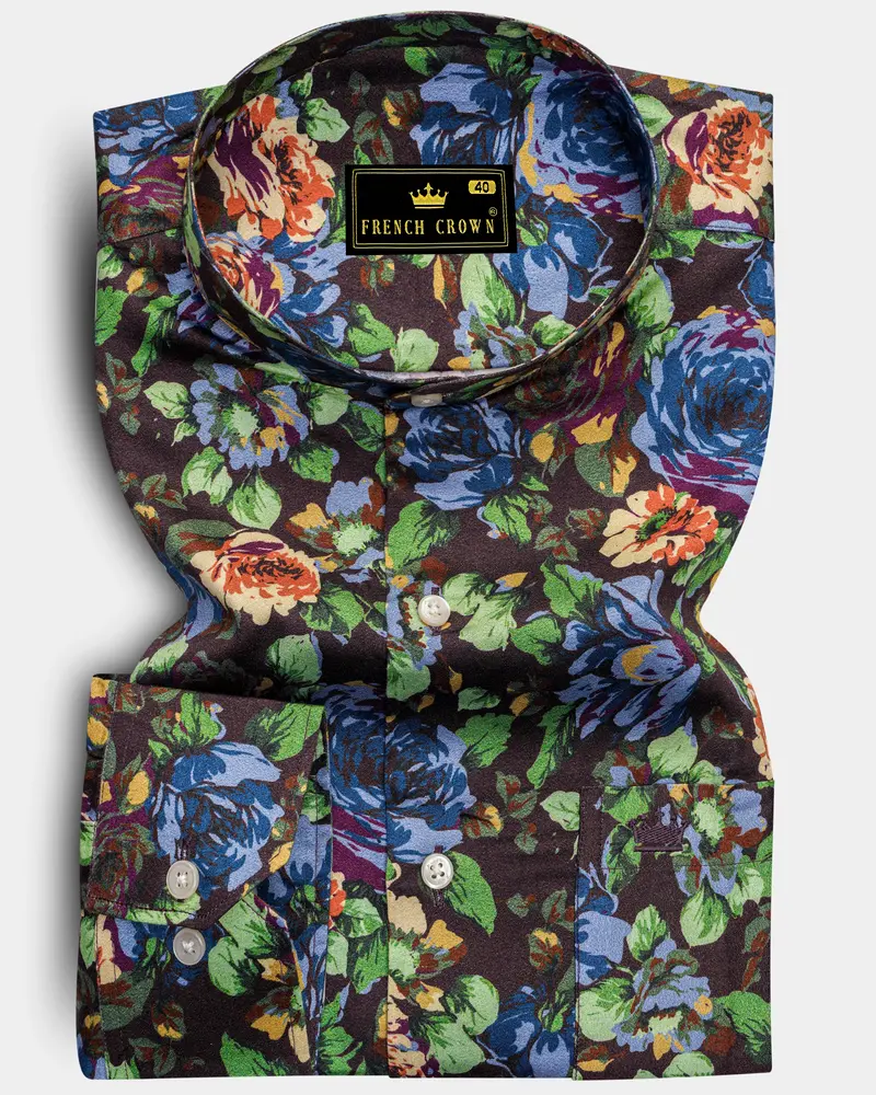 Matterhorn Brown With Multicolour Floral Printed Super Soft Premium Cotton Shirt 6