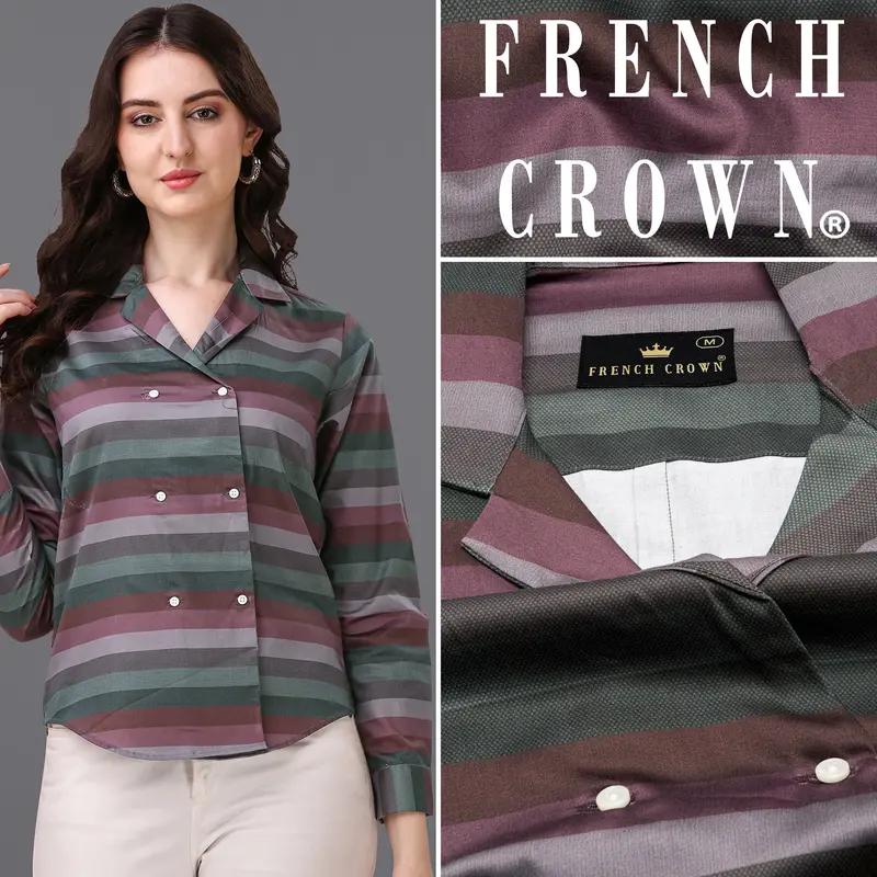 Matterhorn Brown With Multicolour Striped Super Soft Premium Cotton Women’S Shirt 1