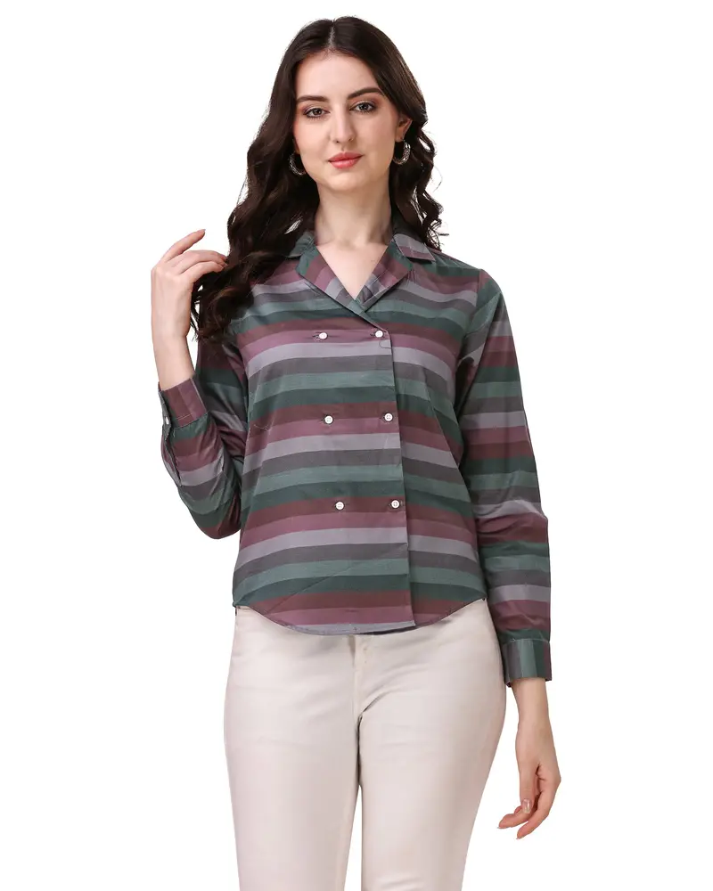 Matterhorn Brown With Multicolour Striped Super Soft Premium Cotton Women’S Shirt 2