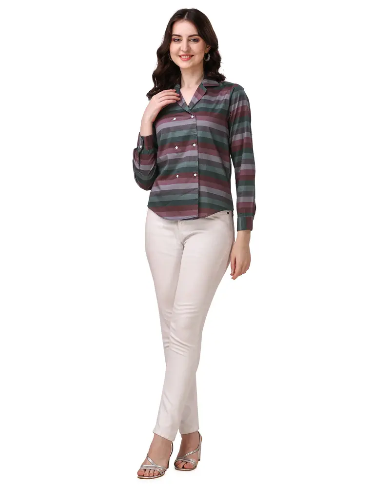Matterhorn Brown With Multicolour Striped Super Soft Premium Cotton Women’S Shirt 4