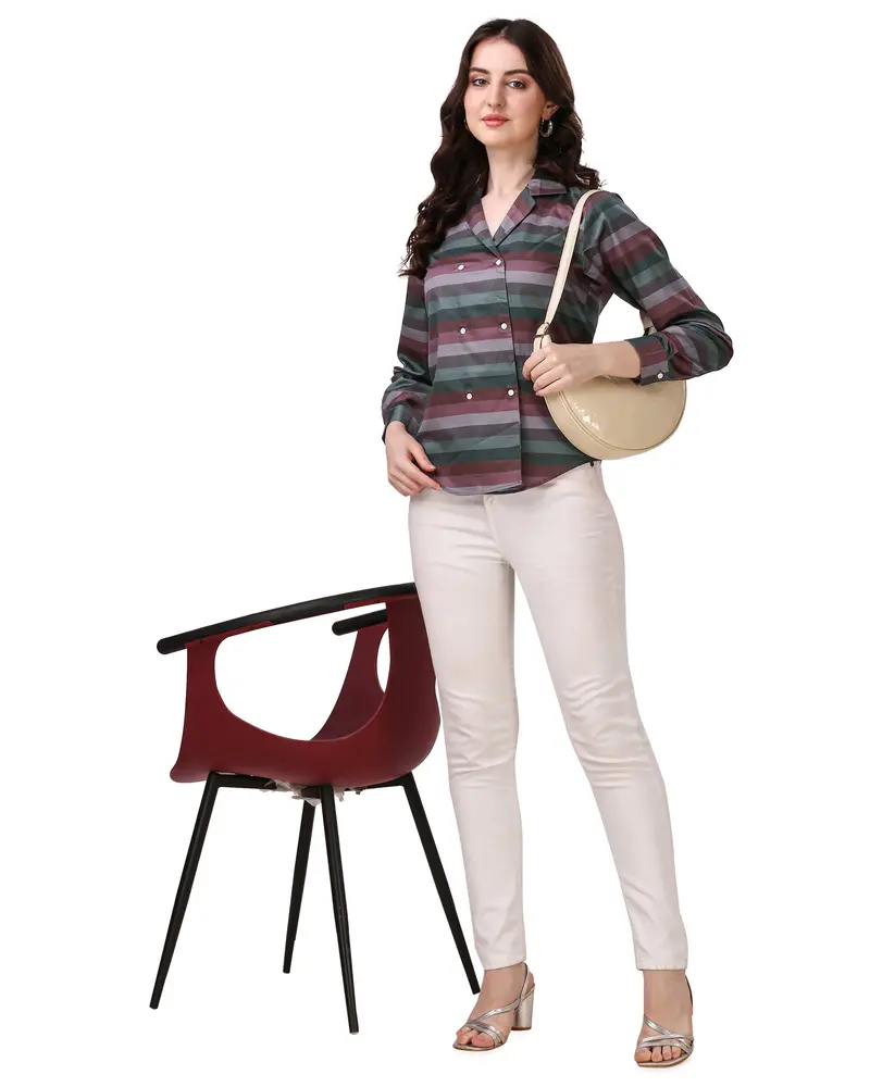 Matterhorn Brown With Multicolour Striped Super Soft Premium Cotton Women’S Shirt 5