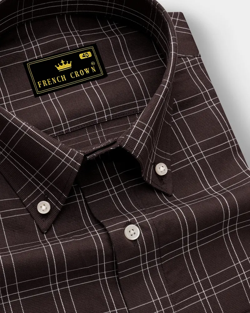 Matterhorn Brown With White Plaid Dobby Textured Premium Giza Cotton Shirt 1