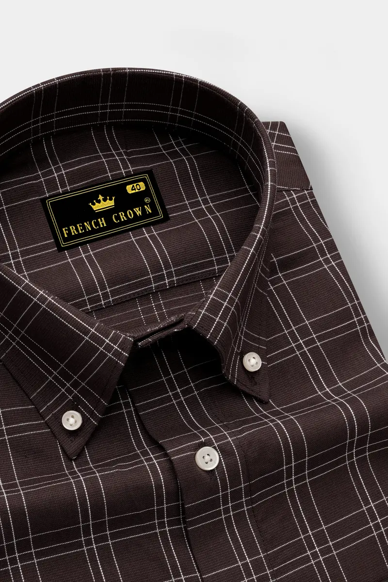 Matterhorn Brown With White Plaid Dobby Textured Premium Giza Cotton Shirt 2