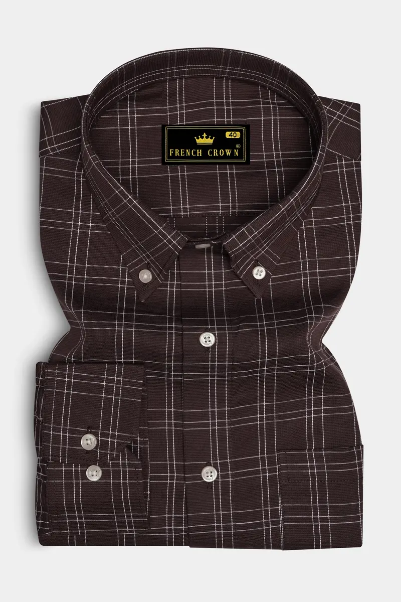 Matterhorn Brown With White Plaid Dobby Textured Premium Giza Cotton Shirt 4