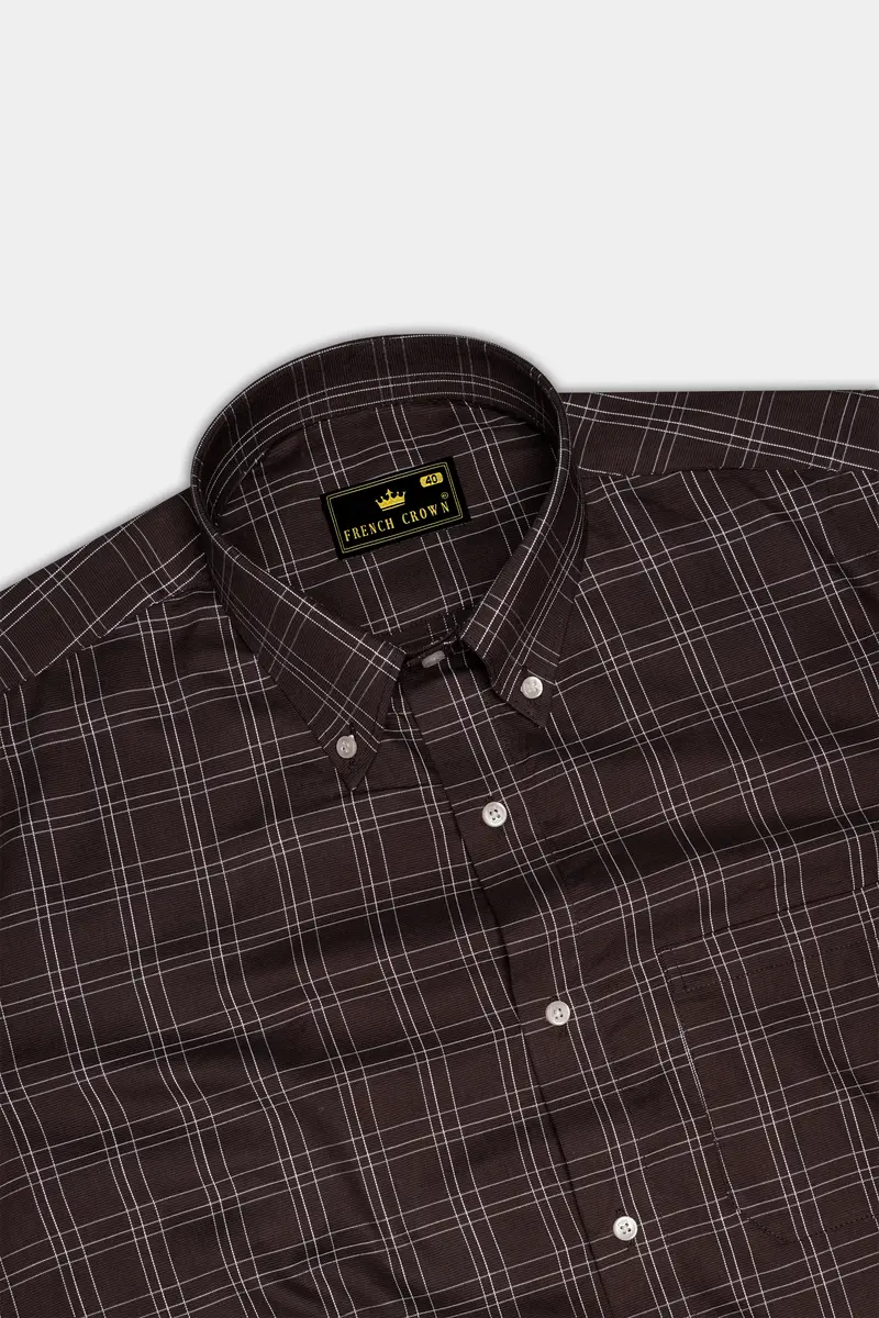 Matterhorn Brown With White Plaid Dobby Textured Premium Giza Cotton Shirt 5