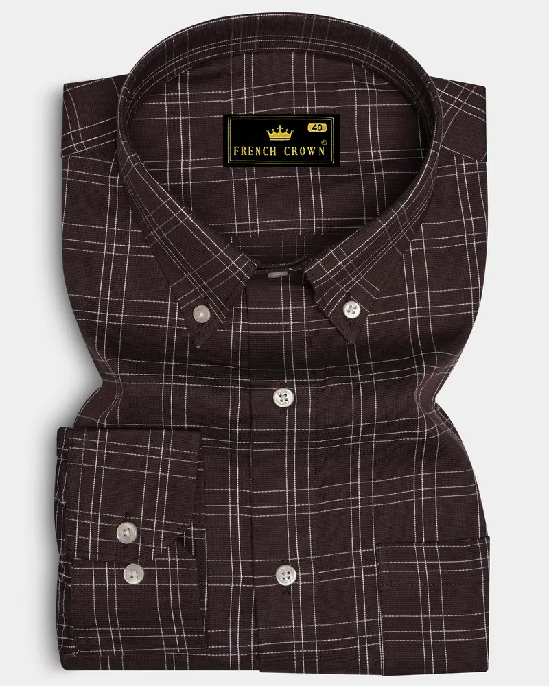 Matterhorn Brown With White Plaid Dobby Textured Premium Giza Cotton Shirt 6