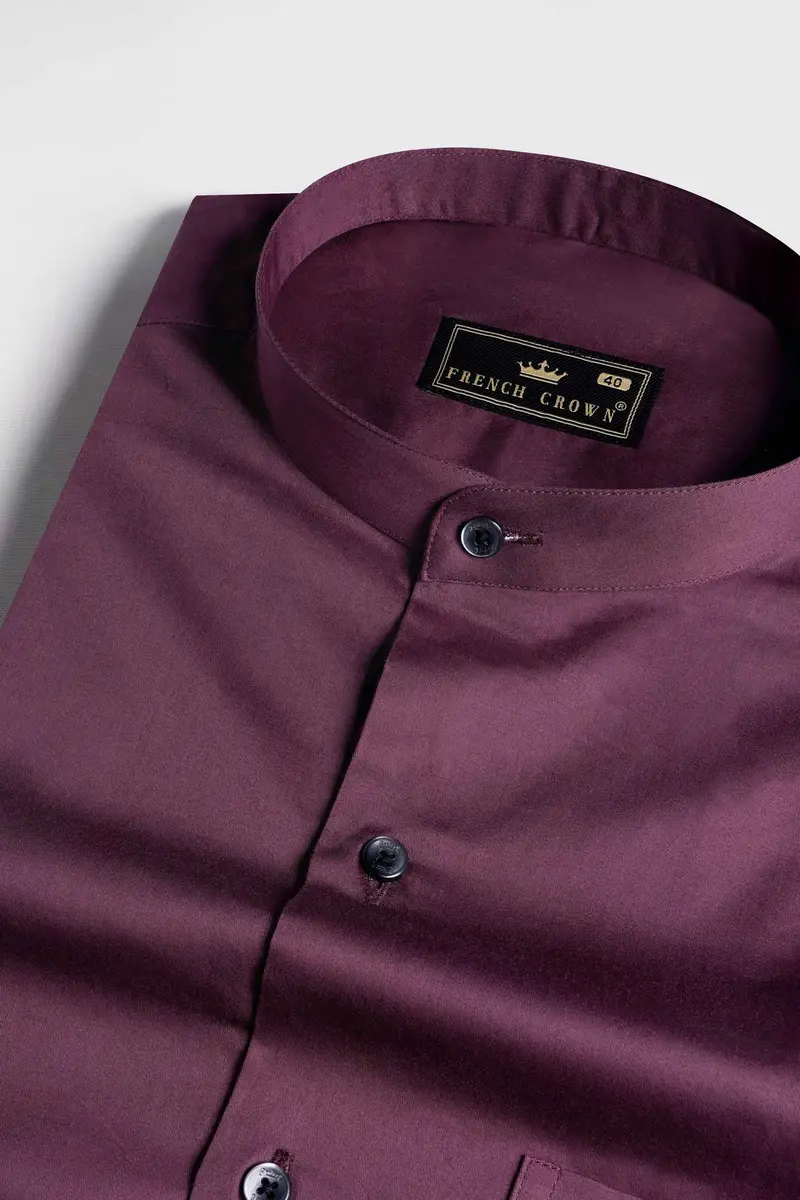 Matterhorn Maroon Subtle Sheen Super Soft Premium Cotton Mandarin Shirt 1
