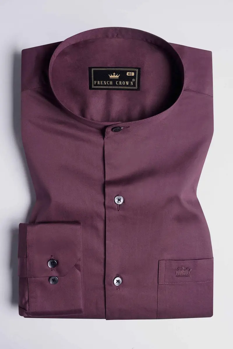 Matterhorn Maroon Subtle Sheen Super Soft Premium Cotton Mandarin Shirt 3