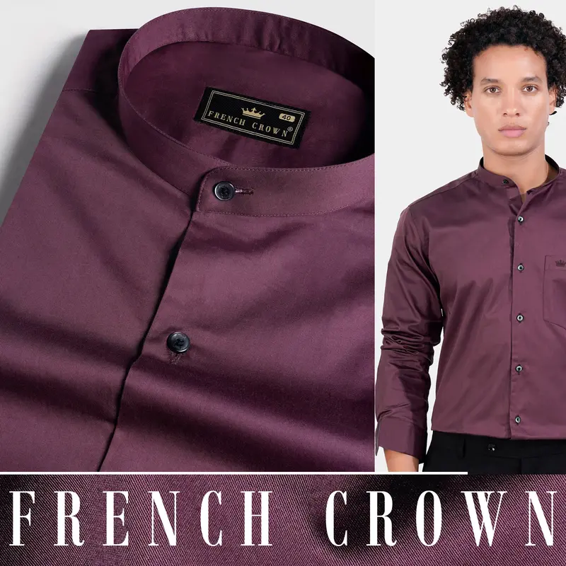 Matterhorn Maroon Subtle Sheen Super Soft Premium Cotton Mandarin Shirt 4